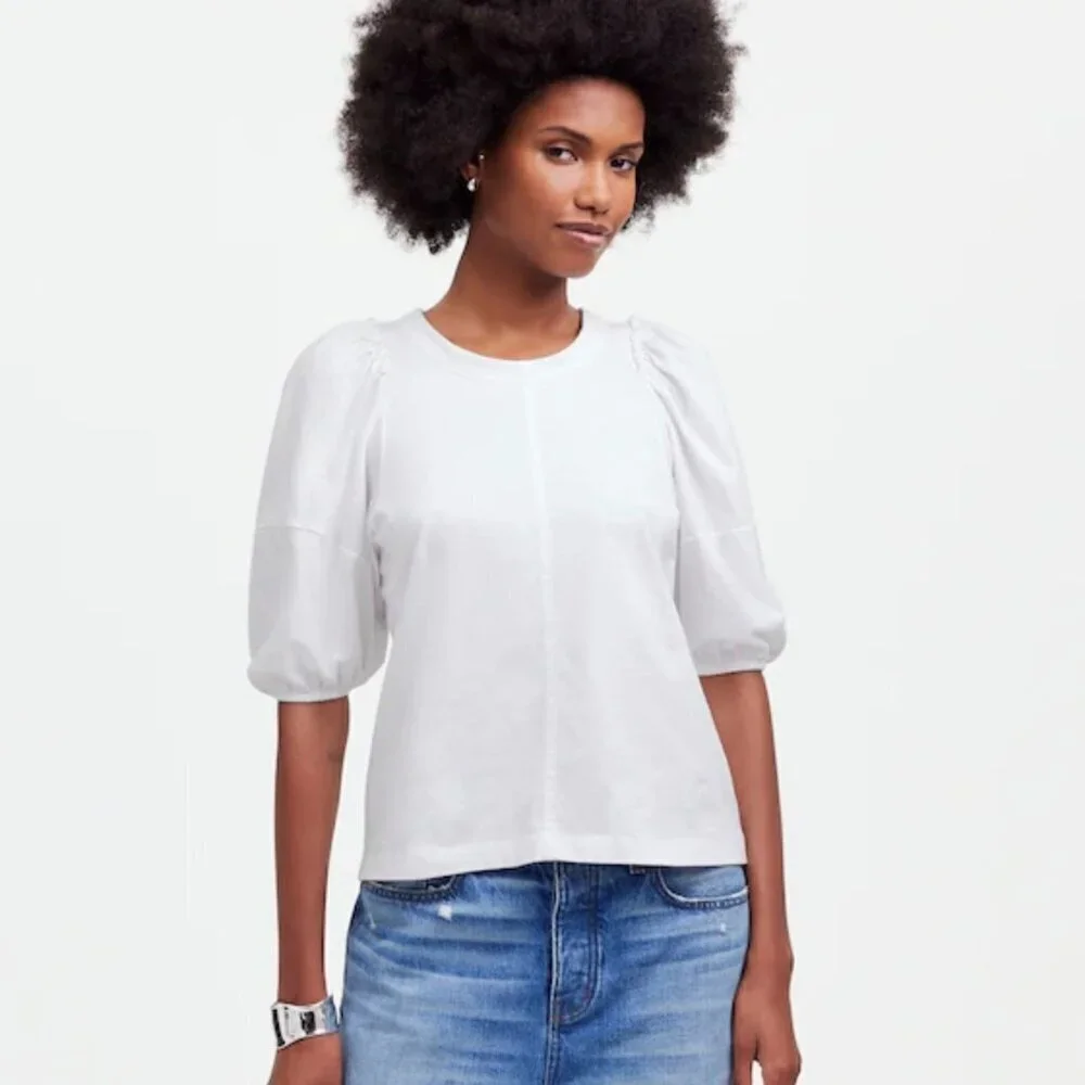 NWT Madewell White Puff-Sleeve Tee - Size: Extra Small